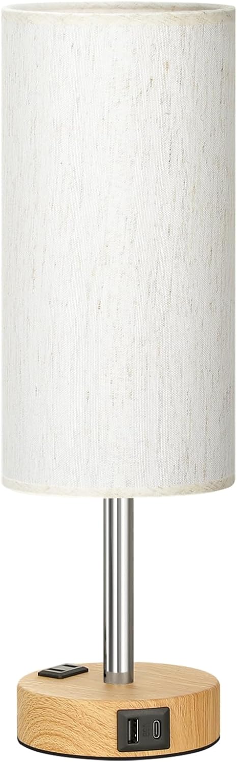 LampLibrary Decorative Nightstand Lamp – Flaxen Shade Lamp for Entryway Sideboards