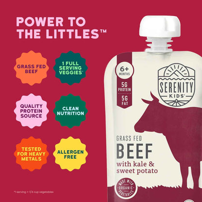 Serenity Kids Grass Fed Beef & Kale Baby Food Pouch – Safe Highchair Meal for 6+ Month Infants at Home or Daycare