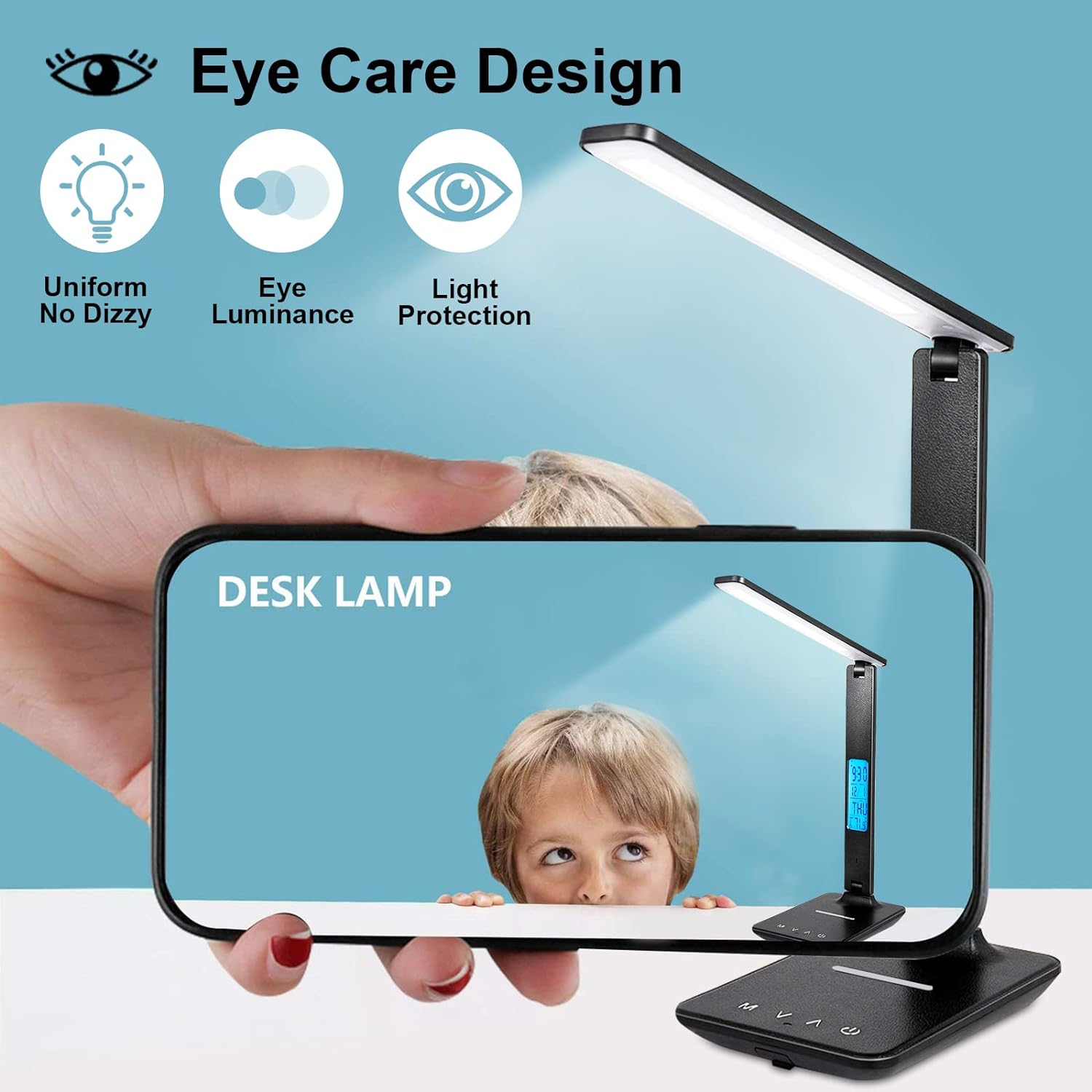 LAOPAO Desk Lamp with Wireless Charger – Home Office Productivity Lamp with USB Port, LCD Clock, and Foldable Arm for Deep Work