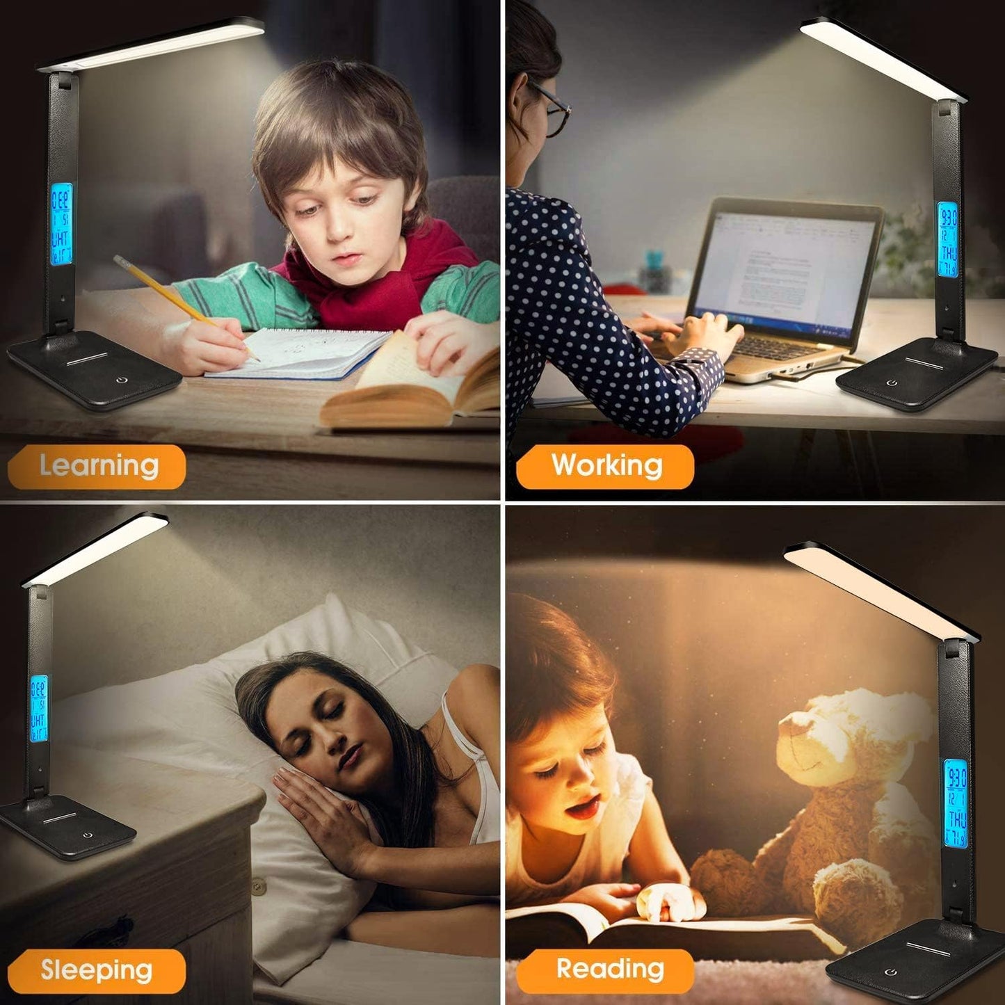 LAOPAO Desk Lamp with Wireless Charger – Home Office Productivity Lamp with USB Port, LCD Clock, and Foldable Arm for Deep Work