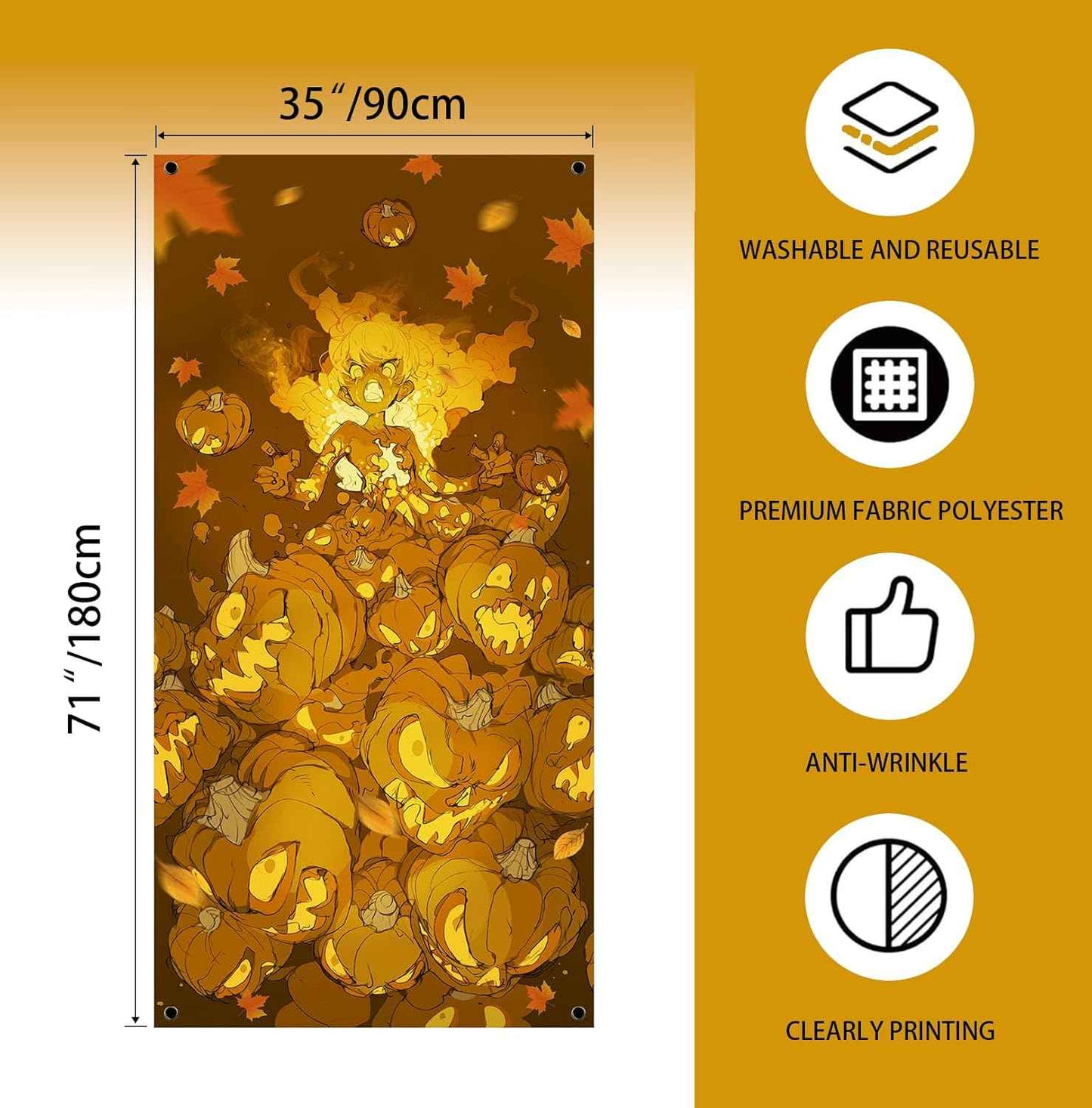 Joydia Halloween Door Cover – Kid Friendly Pumpkin Fabric Banner for Classroom Door & School Hallway Fall Decor 71x35in