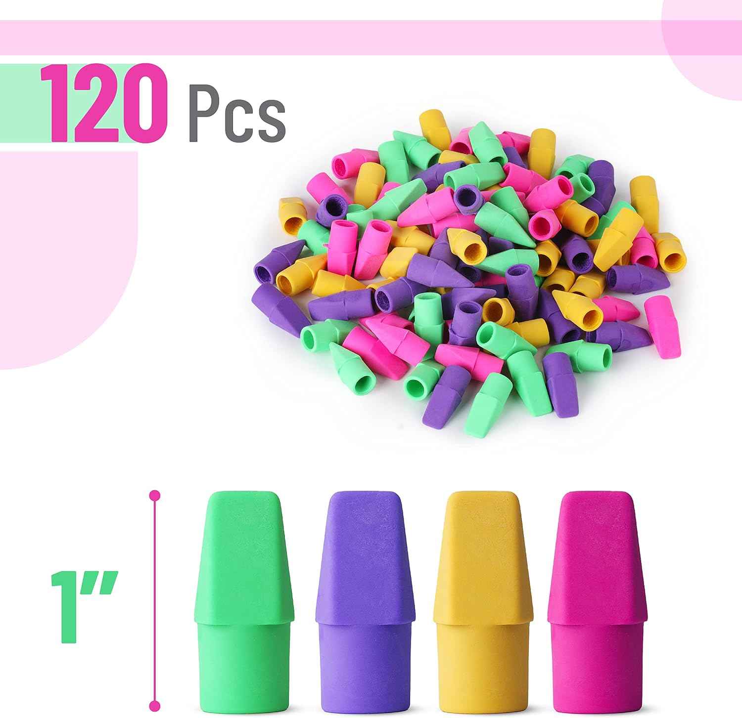 Mr. Pen- Latex-Free Pencil Cap Erasers in 38 Colors, Thoughtful Bulk Gift for Teachers, Homeschool Parents, and Stocking Stuffers