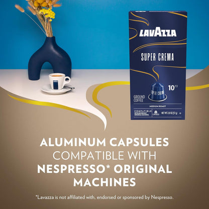 Lavazza Super Crema Aluminum Capsules for Nespresso Original Machines – Italian-Style Coffee Gift for Mom's Birthday