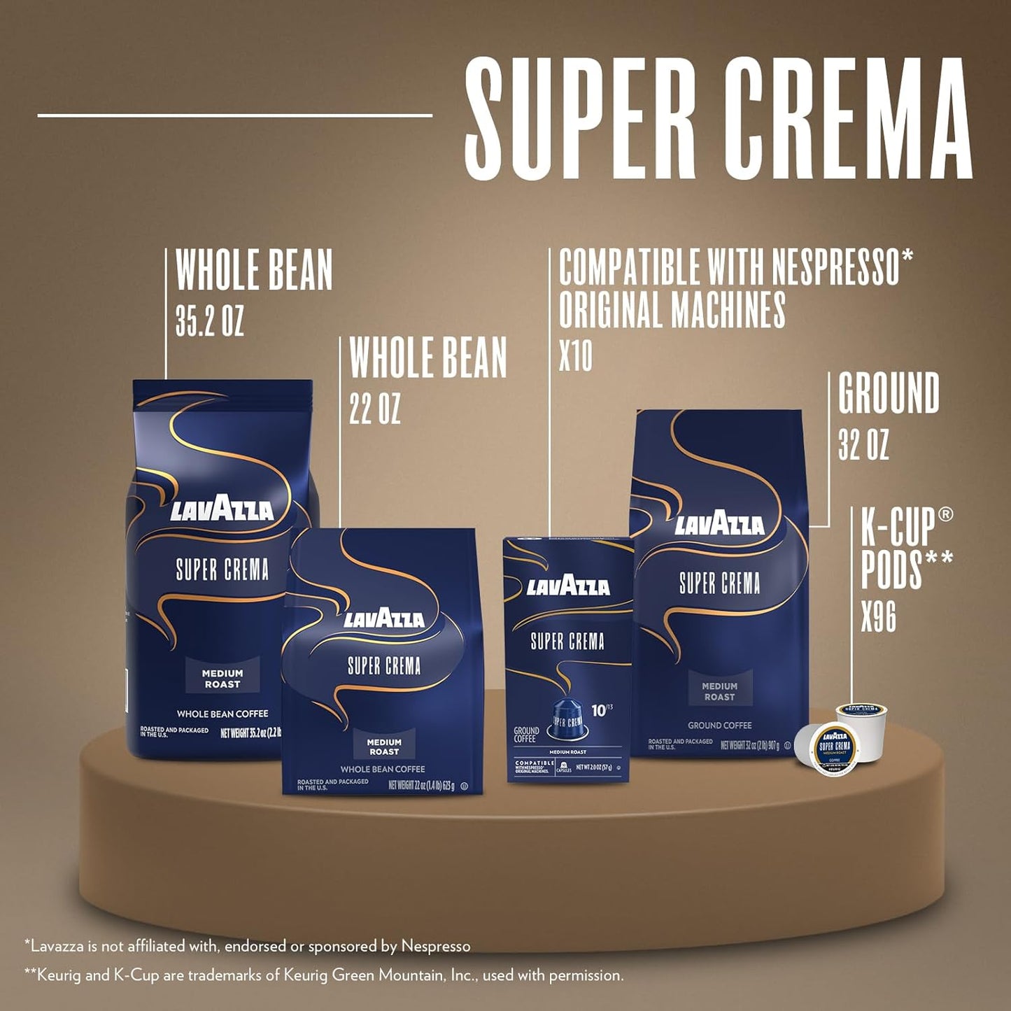 Lavazza Super Crema Aluminum Capsules for Nespresso Original Machines – Italian-Style Coffee Gift for Mom's Birthday