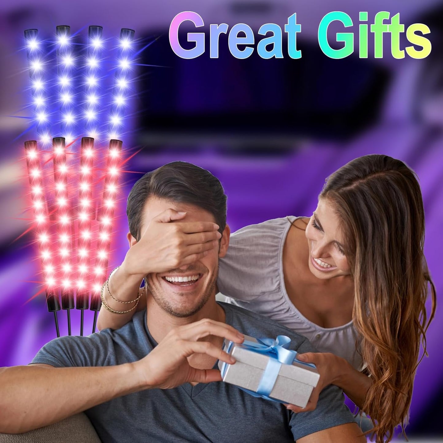 LED Car Interior Lights, Valentine's Day Gift for Car Lovers, 16 Million Color Music Sync Strip Lights with USB & Cigarette Lighter Adapter