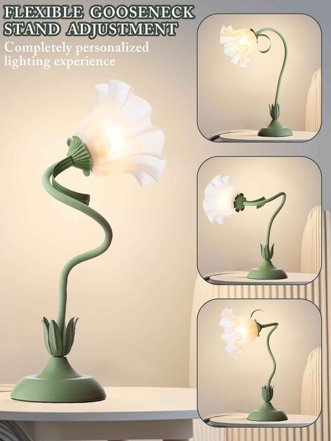 Lily of the Valley Table Lamp – Flicker-Free Soft Glow for Mindfulness Rituals, Meditation Corners, and Stress-Free Evening Reading