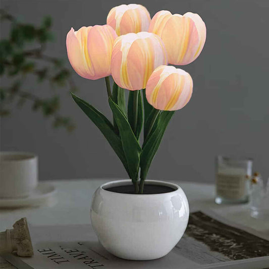 Faux Tulip Vase Lamp – Soft Warm Accent Light for Vanity Table, Bookshelf, and Cozy Reading Nook