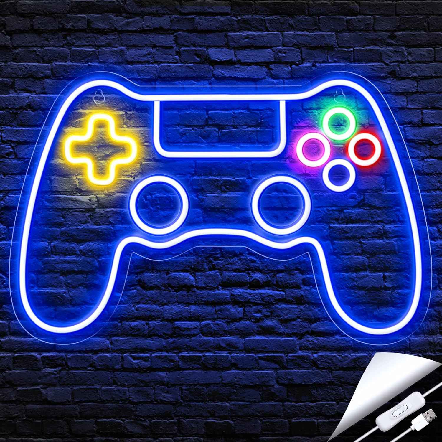 Kavaas Gamer Neon Sign – Awesome Birthday Gift for Teen Boys, LED Game Controller Wall Light for Gaming Room