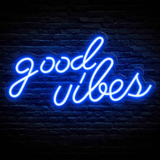 Blue Good Vibes Neon Sign – Child-Safe LED Wall Light for Teen Bedroom and Dorm Room Decor