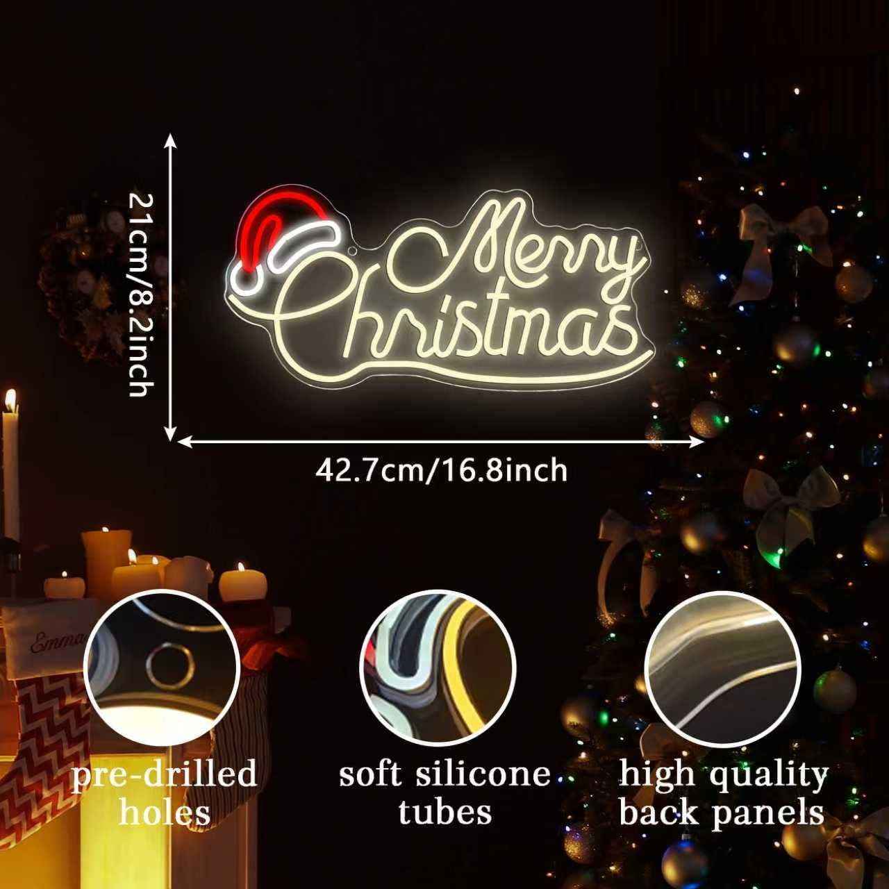 Allball Merry Christmas Neon Sign – Flameless Holiday Wall Light, Cool Touch and Smoke Free LED Decor
