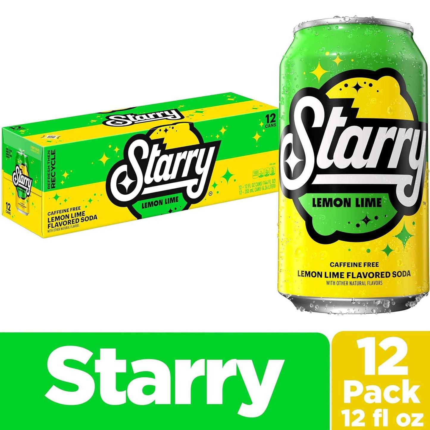 Starry Lemon Lime Soda – Refreshing Bulk Soda for Backyard BBQs, Pool Parties, and Picnics, 12 Fl Oz Cans (Pack of 12)
