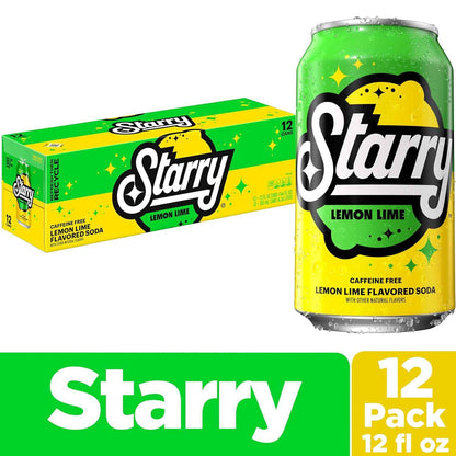 Starry Lemon Lime Soda – Refreshing Bulk Soda for Backyard BBQs, Pool Parties, and Picnics, 12 Fl Oz Cans (Pack of 12)