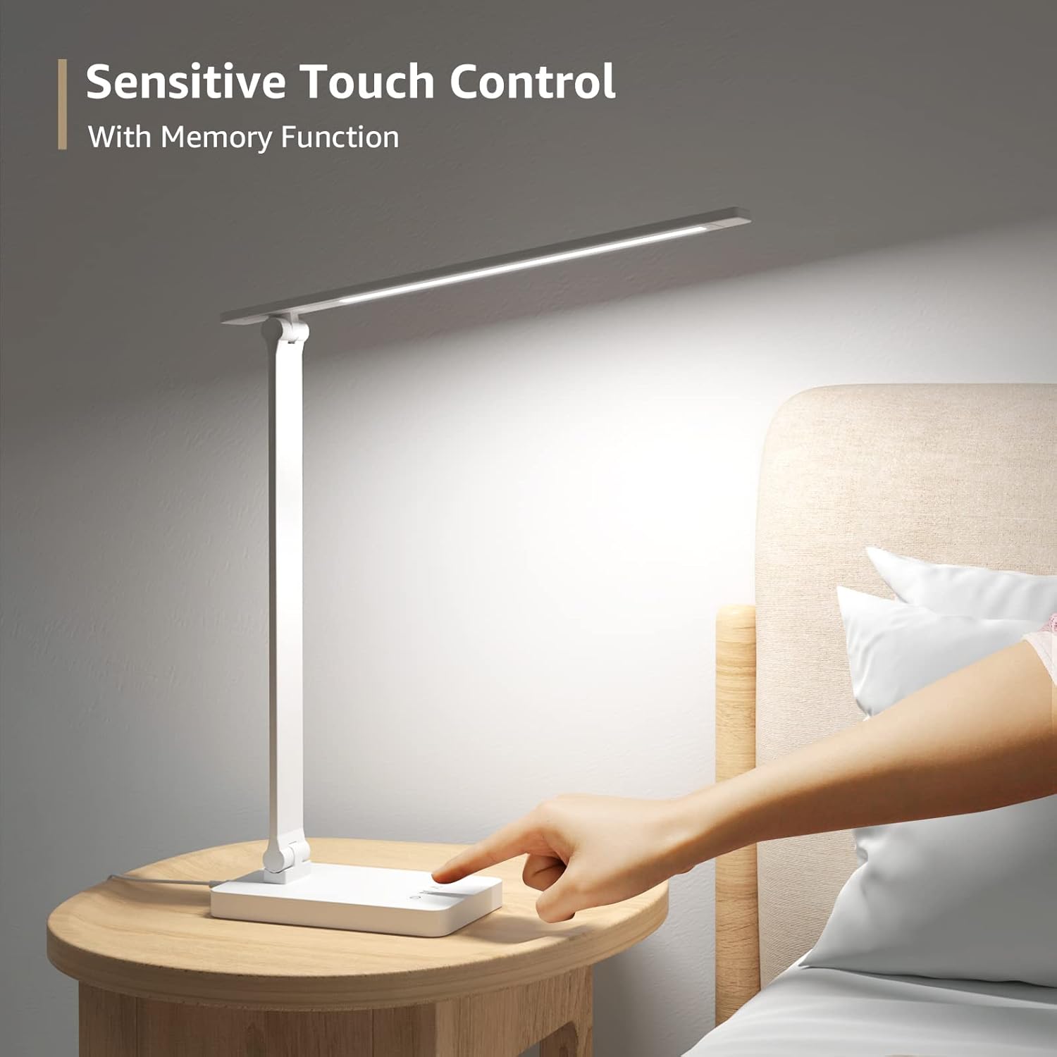 Lepro LED Desk Lamp with USB – Slim Matte White Task Light for Uncluttered Nightstands and Modern Desks