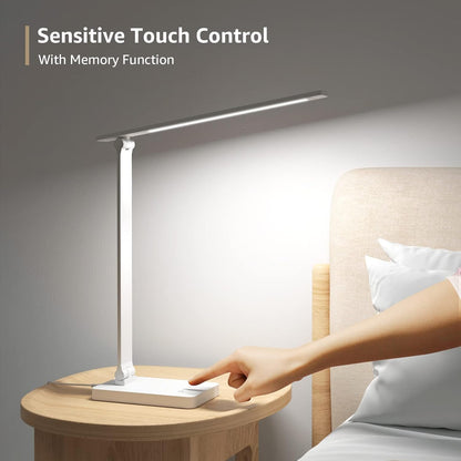 Lepro LED Desk Lamp with USB – Slim Matte White Task Light for Uncluttered Nightstands and Modern Desks