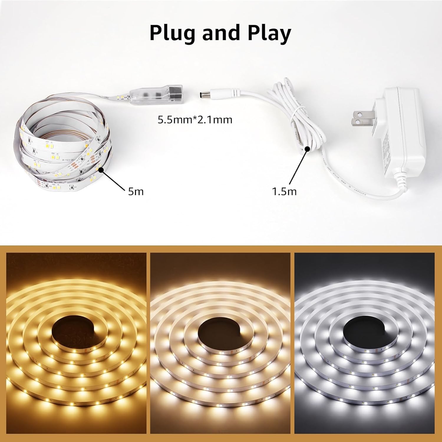 Lepro LED Tunable White Strip Light – Cozy Bedroom Accent Lighting, 16.4ft Dimmable Tape for Living Room Ambiance
