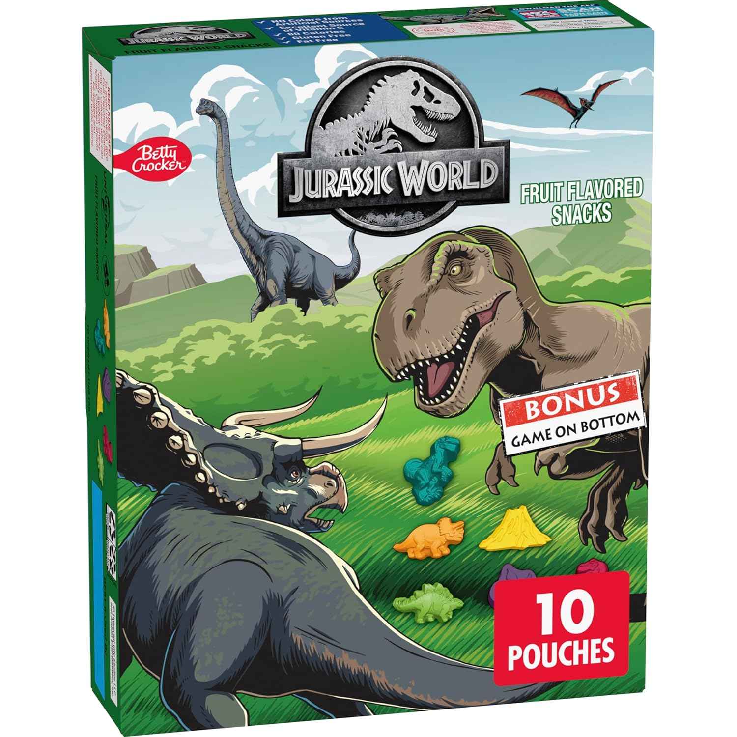 Jurassic World Fruit Flavored Snacks – Portable Dinosaur Gummies for Road Trips, Picnics and Park Outings, 10 Pouches