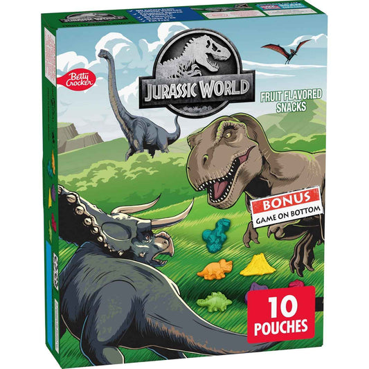 Jurassic World Fruit Flavored Snacks – Portable Dinosaur Gummies for Road Trips, Picnics and Park Outings, 10 Pouches