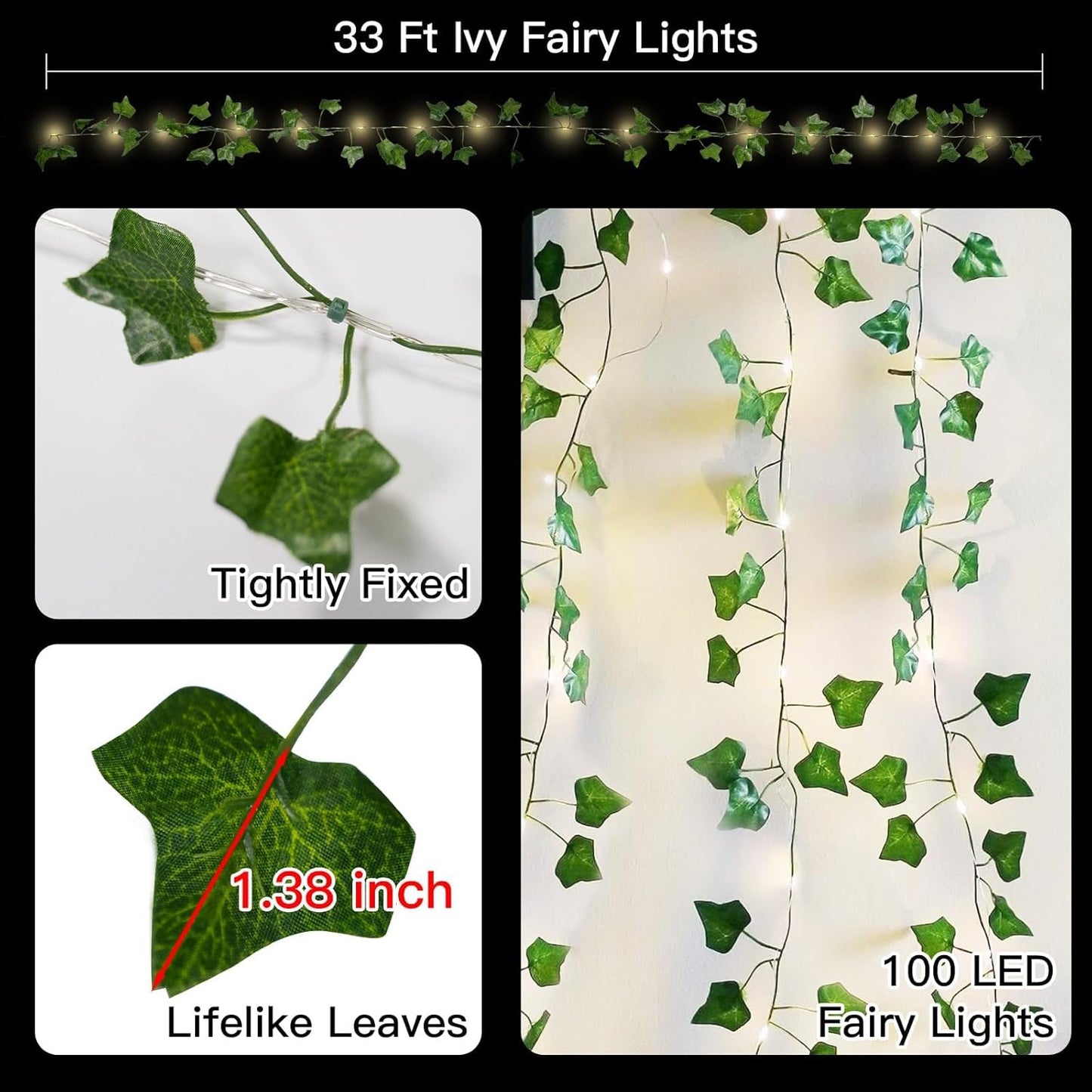 lifelike fabric leaves in 6 botanical designs: ivy, pothos, eucalyptus, orange eucalyptus, maple, holly