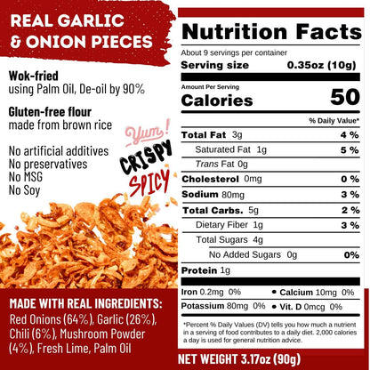 MaeMai Medium Spice Crispy Onions & Garlic Flakes - Clean-Label Thai Chili Crunch for Mindful Home Cooking, Keto & Vegan Friendly