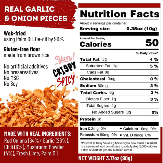 MaeMai Medium Spice Crispy Onions & Garlic Flakes - Clean-Label Thai Chili Crunch for Mindful Home Cooking, Keto & Vegan Friendly