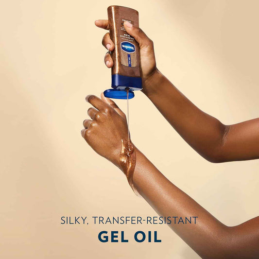 Vaseline Glazed and Glisten Golden Hour Body Gel Oil – Portable Golden Glow for Beach Days, Poolside Lounging, and Resort Trips