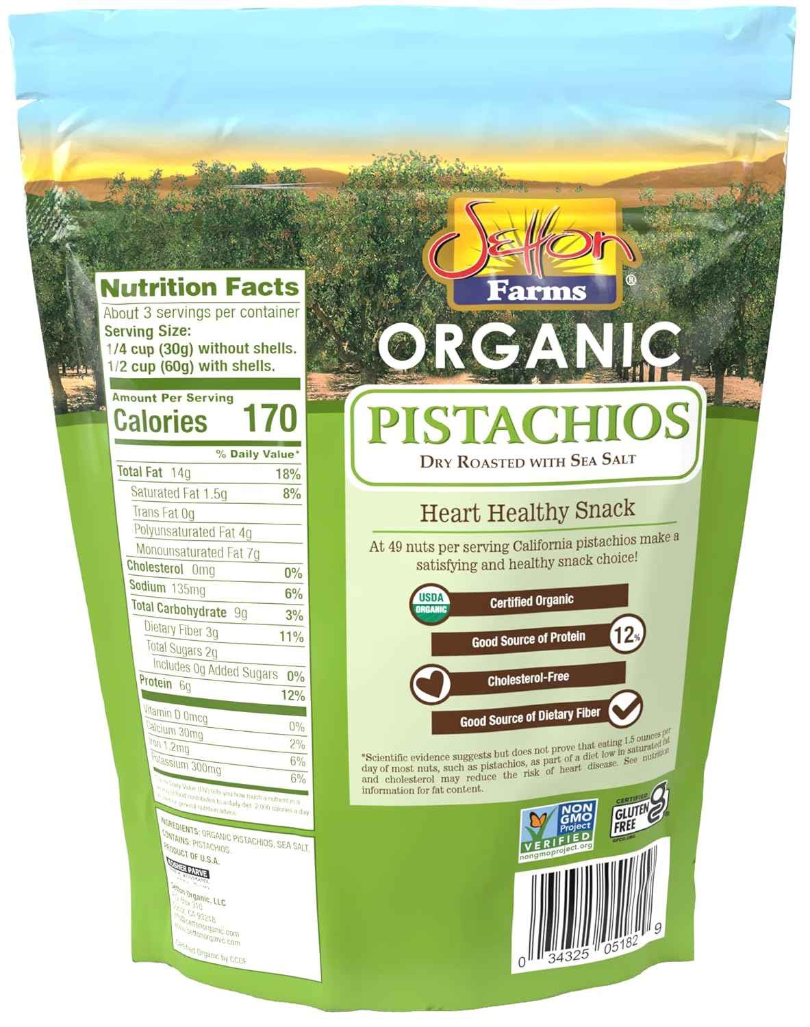 Setton Farms Premium Organic Pistachios - Elegant Hostess Gift for Holiday Table and Gourmet Gift Basket, Dry Roasted 7 Oz Resealable Bag