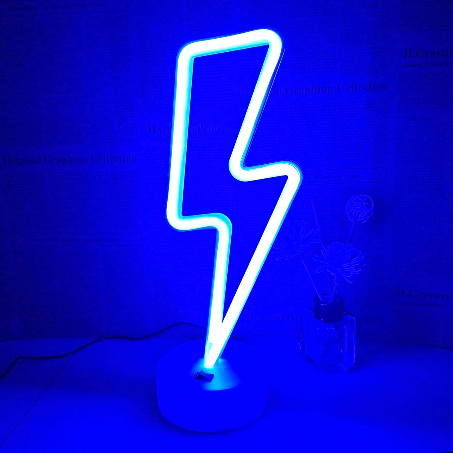 Lightning Bolt Neon Sign - Safe LED Night Light for Kids Bedroom, Cool to Touch Battery Powered Lightning Decor
