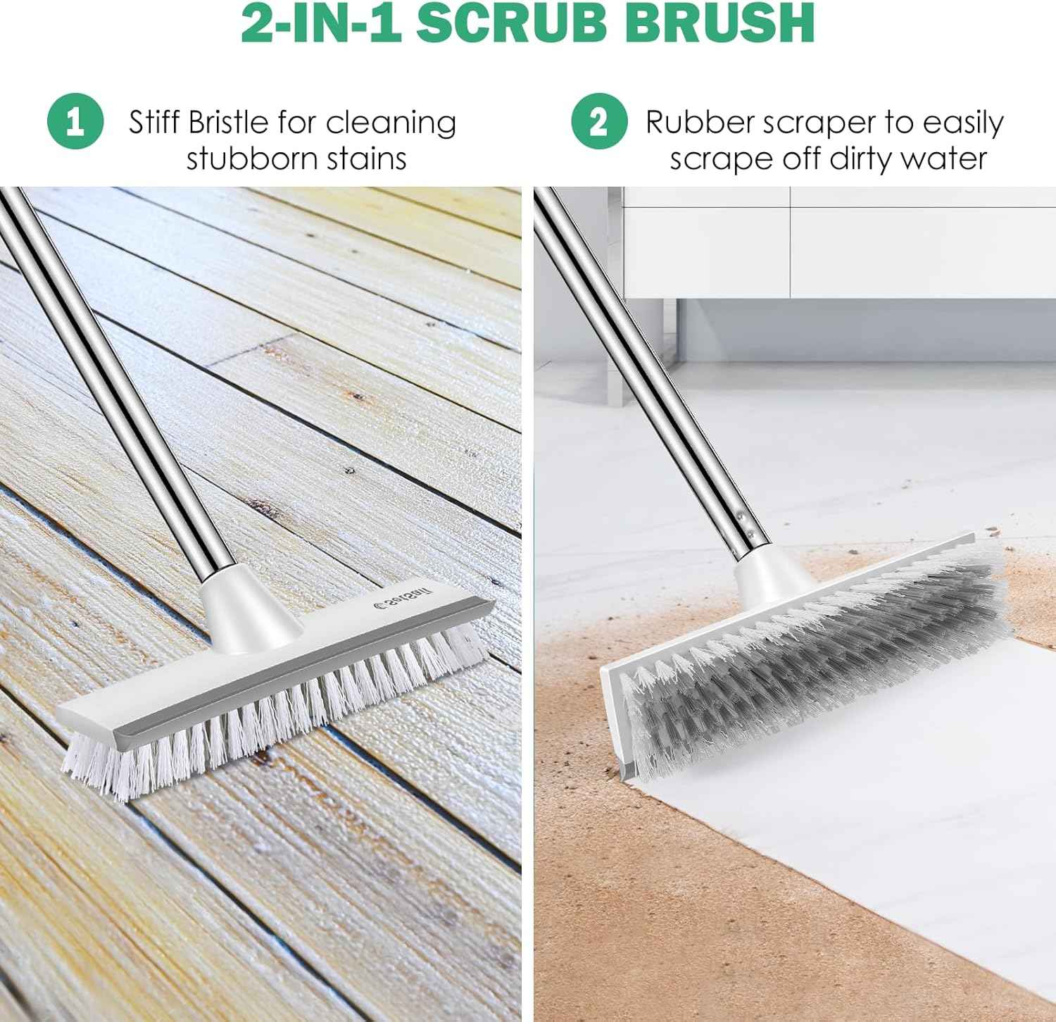SetSail 51 Inch Floor Scrub Brush with Squeegee – No-Bend Extendable Handle to Reduce Back and Knee Strain During Long Cleaning Tasks