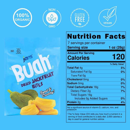 Jans Buah Freeze Dried Jackfruit Chips 7 Oz – Family-Friendly Fruit Snack for Lunchboxes and After-School Bites, No Added Sugar