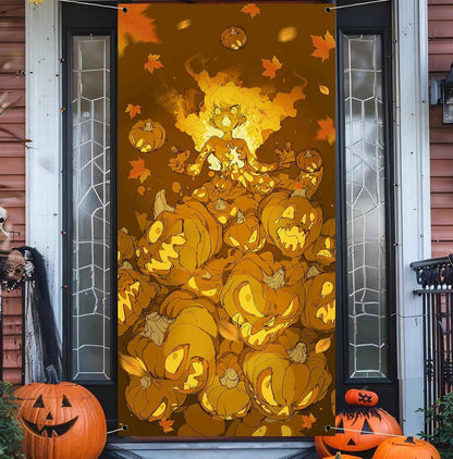 Joydia Halloween Door Cover – Kid Friendly Pumpkin Fabric Banner for Classroom Door & School Hallway Fall Decor 71x35in