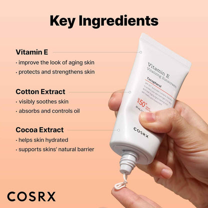 COSRX Vitamin E Vitalizing Sunscreen – Beach and Pool Day SPF 50, Water-Resistant Korean Face Sunscreen