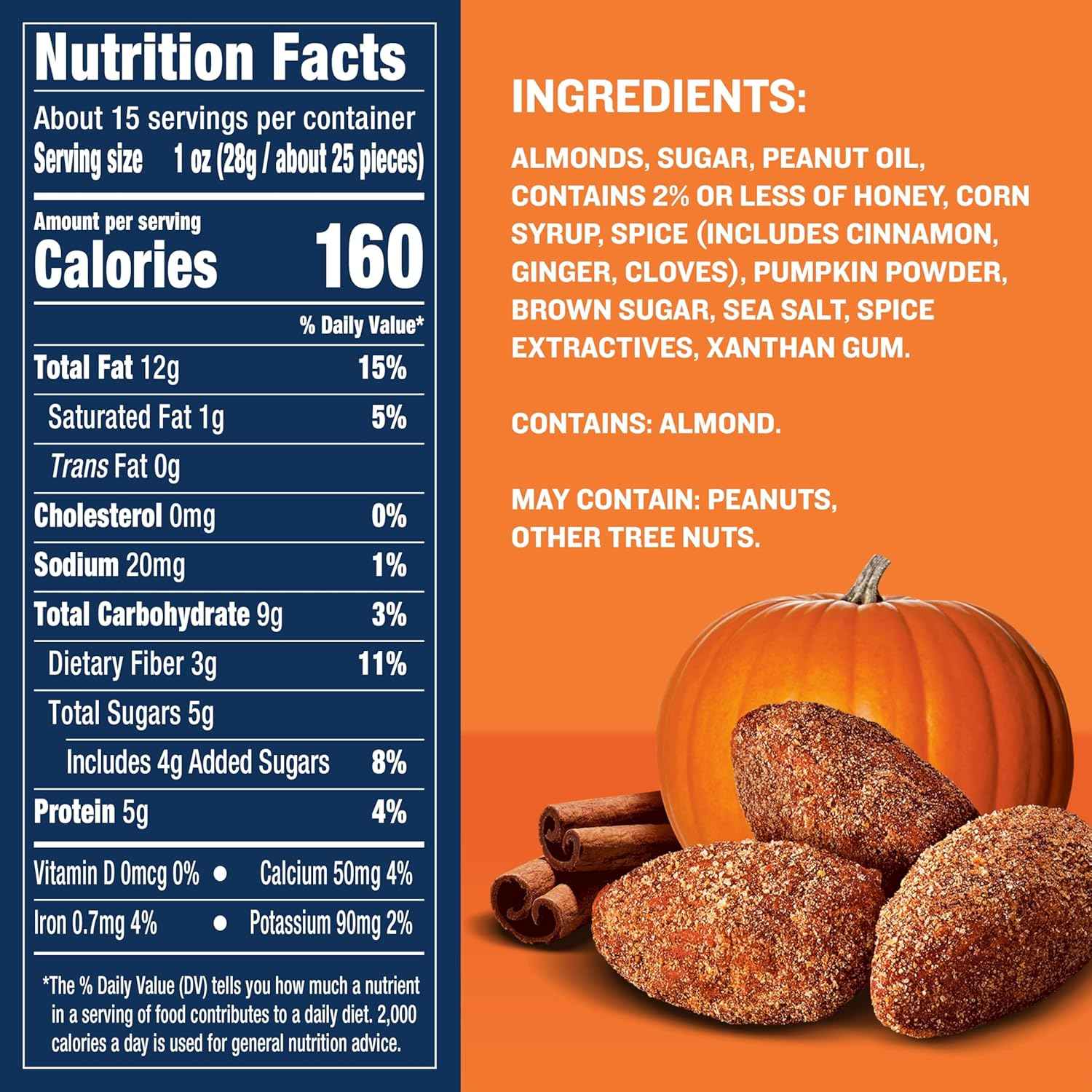 PLANTERS Fall Edition Pumpkin Spice Almonds 15.25 oz Canister – Cozy Self-Care Evening Snack for Mindful Wind-Down Routines, Plant-Based Protein Treat for Relaxing at Home