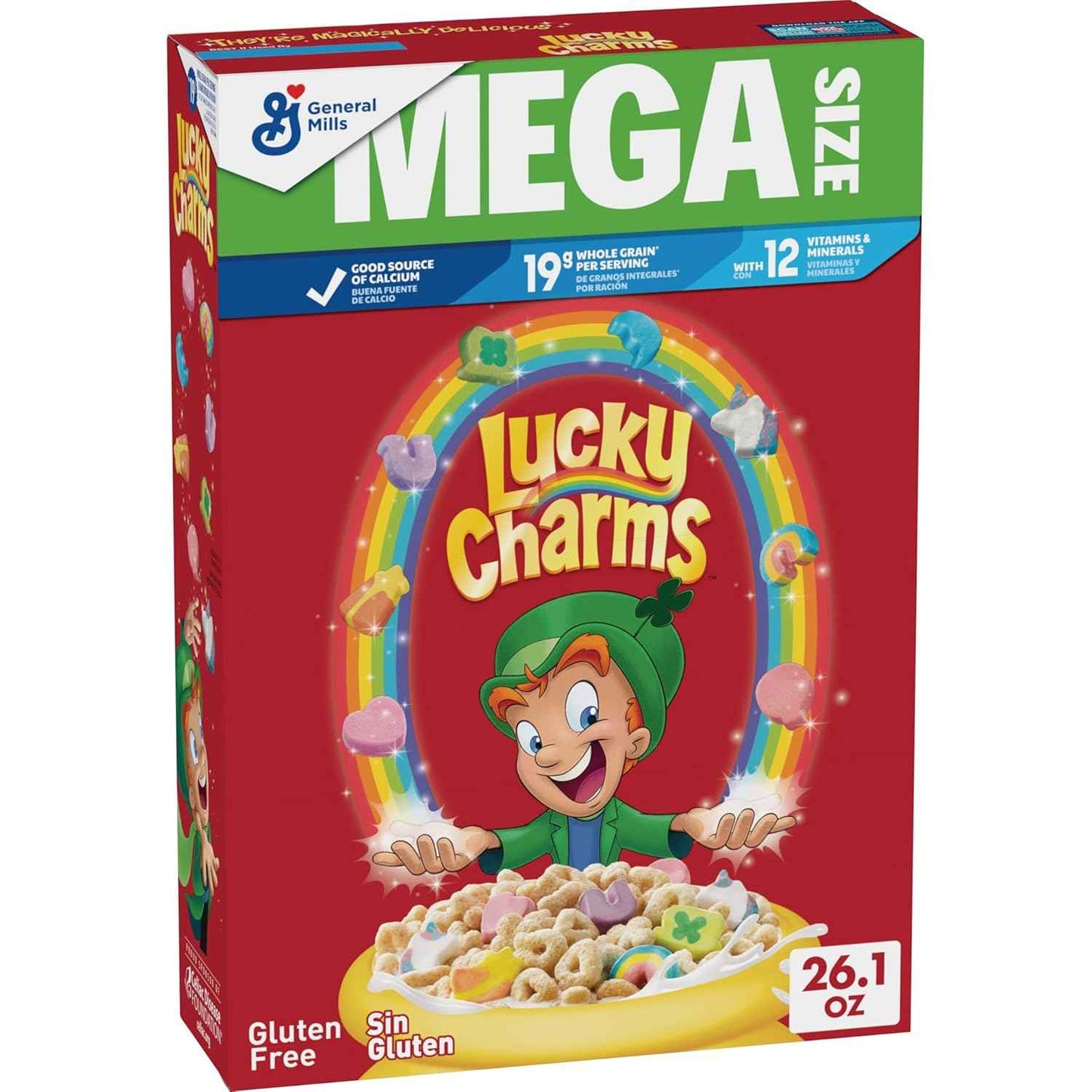 Lucky Charms Gluten Free Cereal with Marshmallows – Fun Kids Breakfast for the Family Table, Limited Edition Jumbo Rainbows, Mega 26.1 oz Box