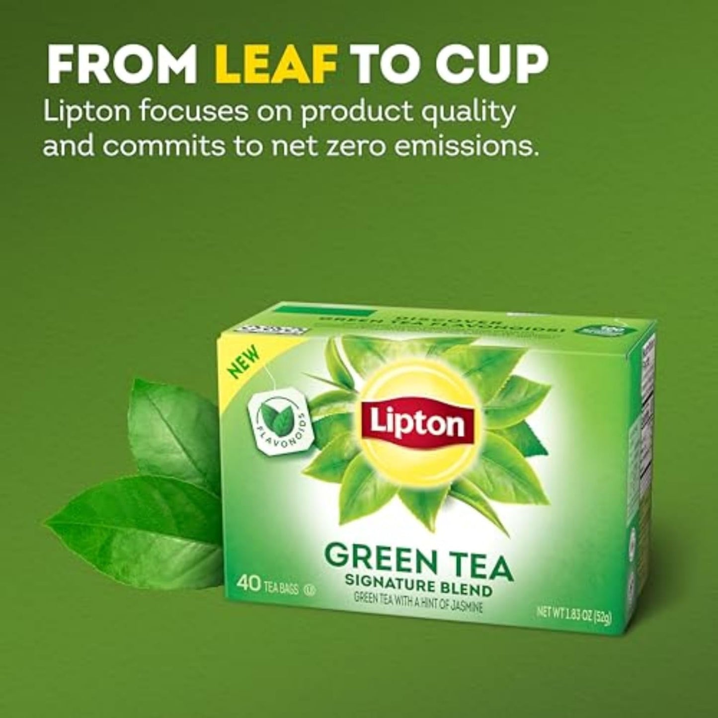 Lipton Signature Blend Green Tea with Jasmine – Calming Daily Wellness Ritual, 100mg Flavonoids Per Cup
