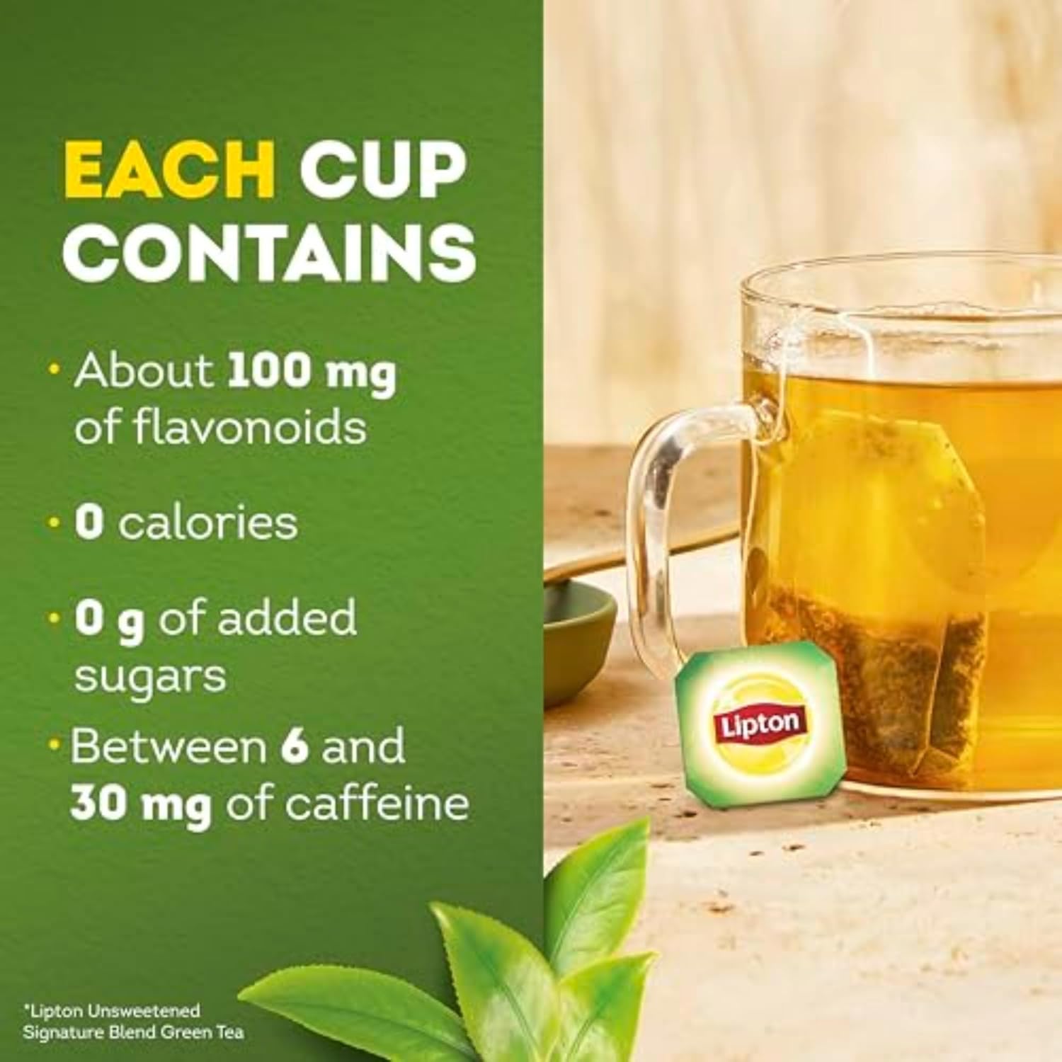 Lipton Signature Blend Green Tea with Jasmine – Calming Daily Wellness Ritual, 100mg Flavonoids Per Cup