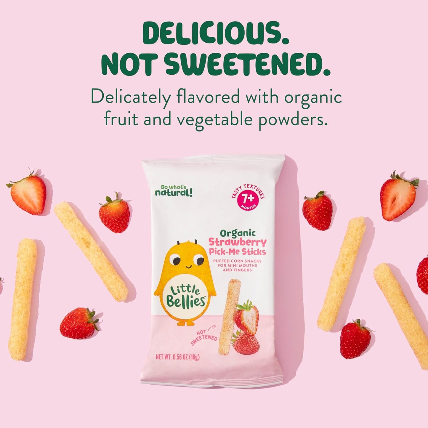 Little Bellies Organic Strawberry Pick-Me Sticks – Soft Baby Finger Food for 7+ Months, Self-Feeding Practice