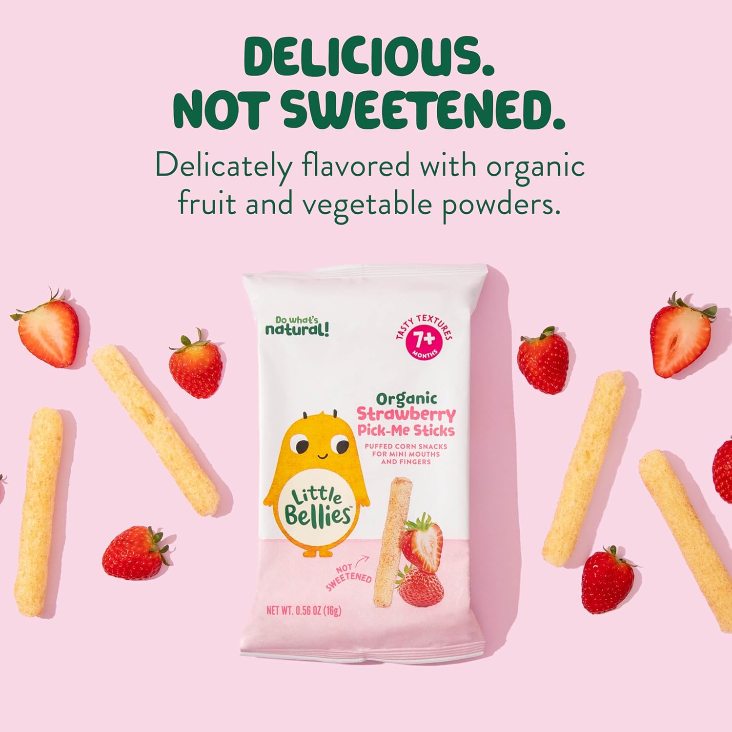 Little Bellies Organic Strawberry Pick-Me Sticks – Soft Baby Finger Food for 7+ Months, Self-Feeding Practice
