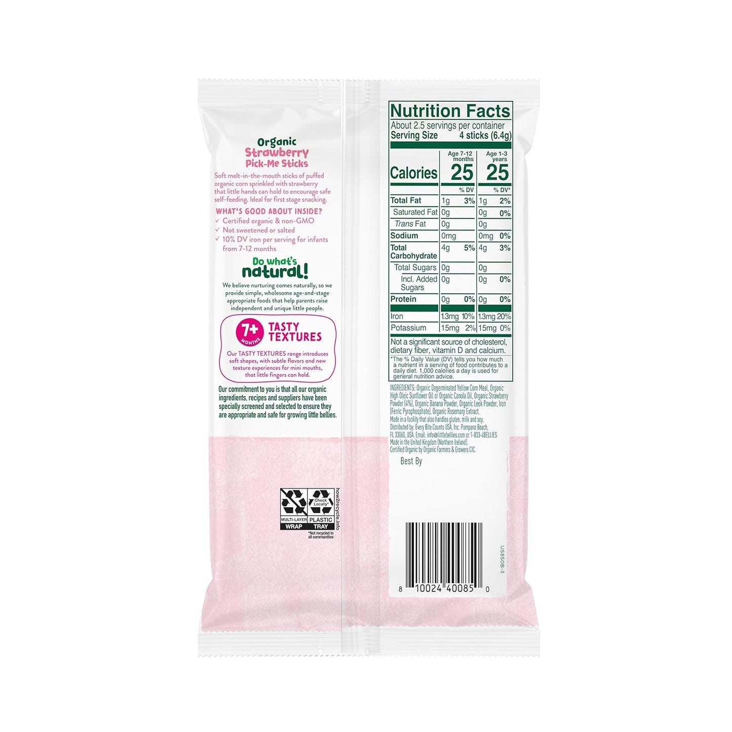 Little Bellies Organic Strawberry Pick-Me Sticks – Soft Baby Finger Food for 7+ Months, Self-Feeding Practice