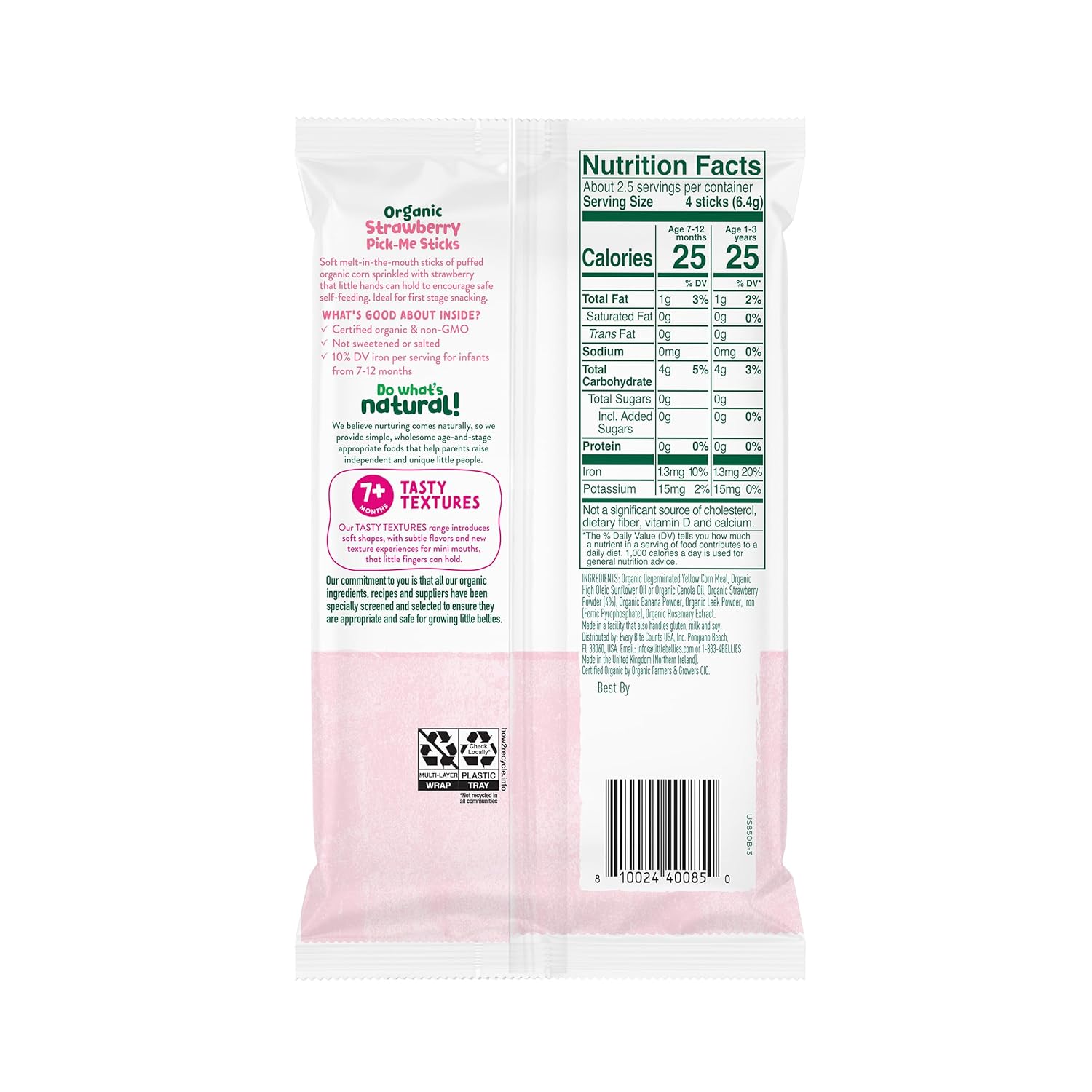Little Bellies Organic Strawberry Pick-Me Sticks – Soft Baby Finger Food for 7+ Months, Self-Feeding Practice