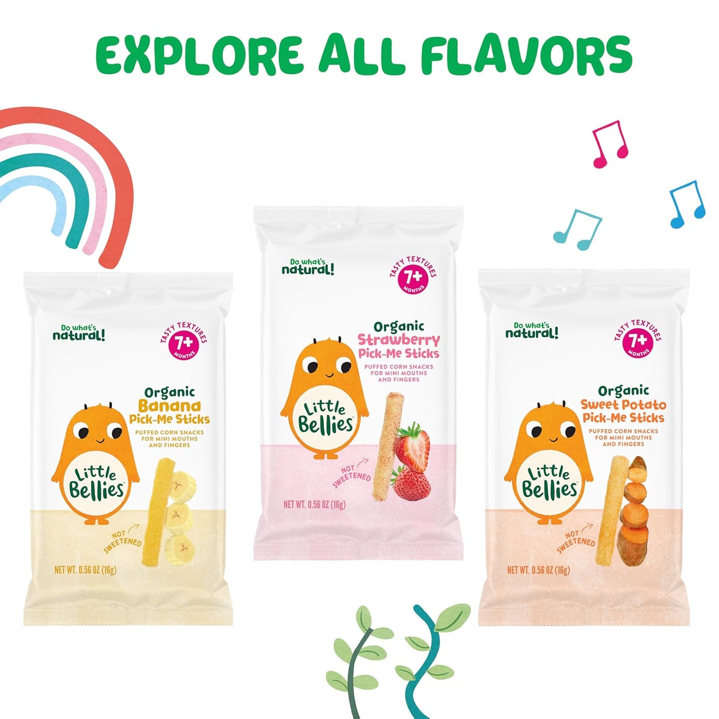 Little Bellies Organic Strawberry Pick-Me Sticks – Soft Baby Finger Food for 7+ Months, Self-Feeding Practice