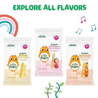 Little Bellies Organic Strawberry Pick-Me Sticks – Soft Baby Finger Food for 7+ Months, Self-Feeding Practice