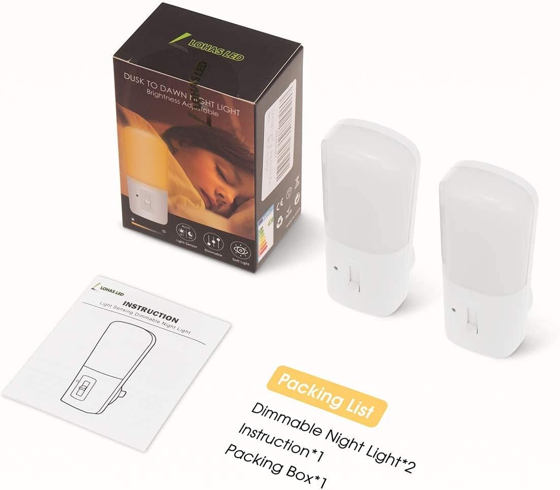 LOHAS Plug-in Night Light for Nursery and Kids Room, Dusk to Dawn Dimmable LED for Safe Nighttime Bathroom Trips