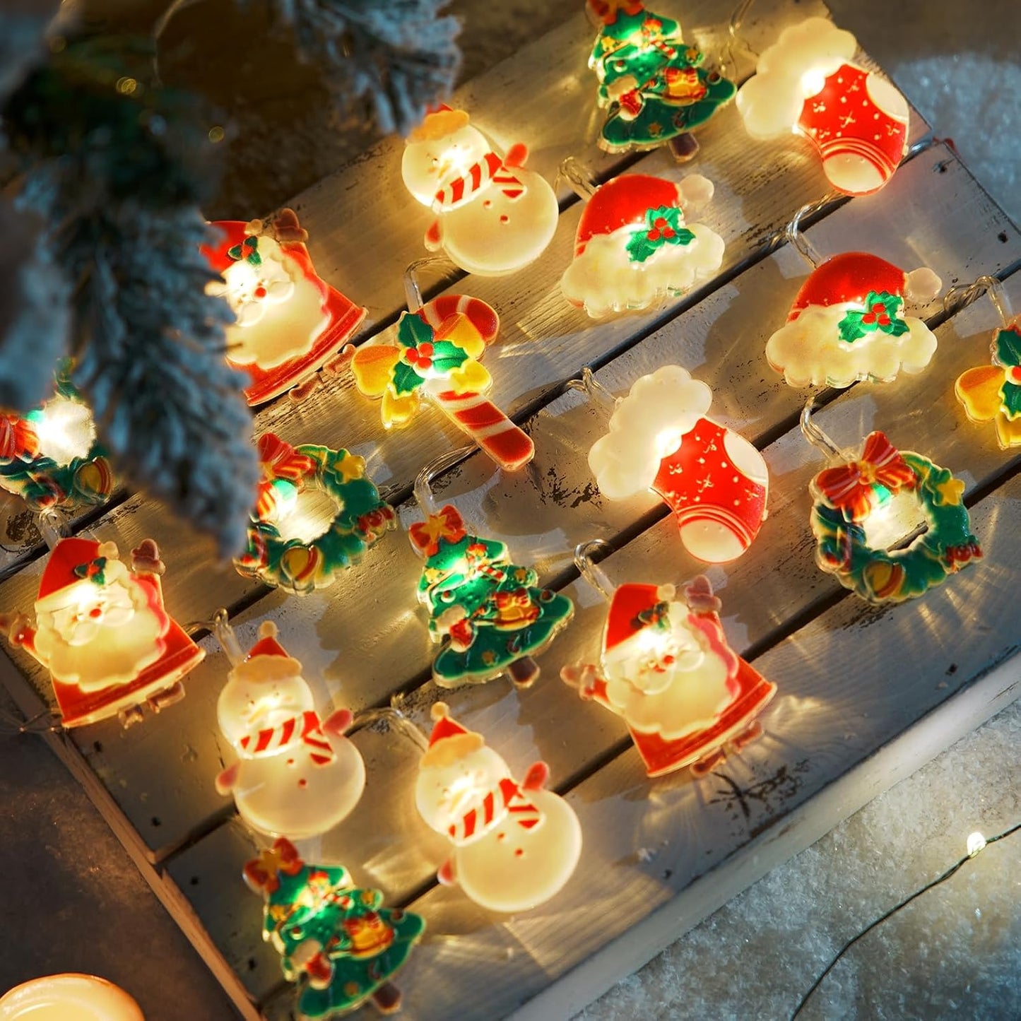 LOLStar Christmas Fairy Lights – Cozy Bedroom String Lights with Santa and Snowman Charms, Battery Operated for Mantel and Windows