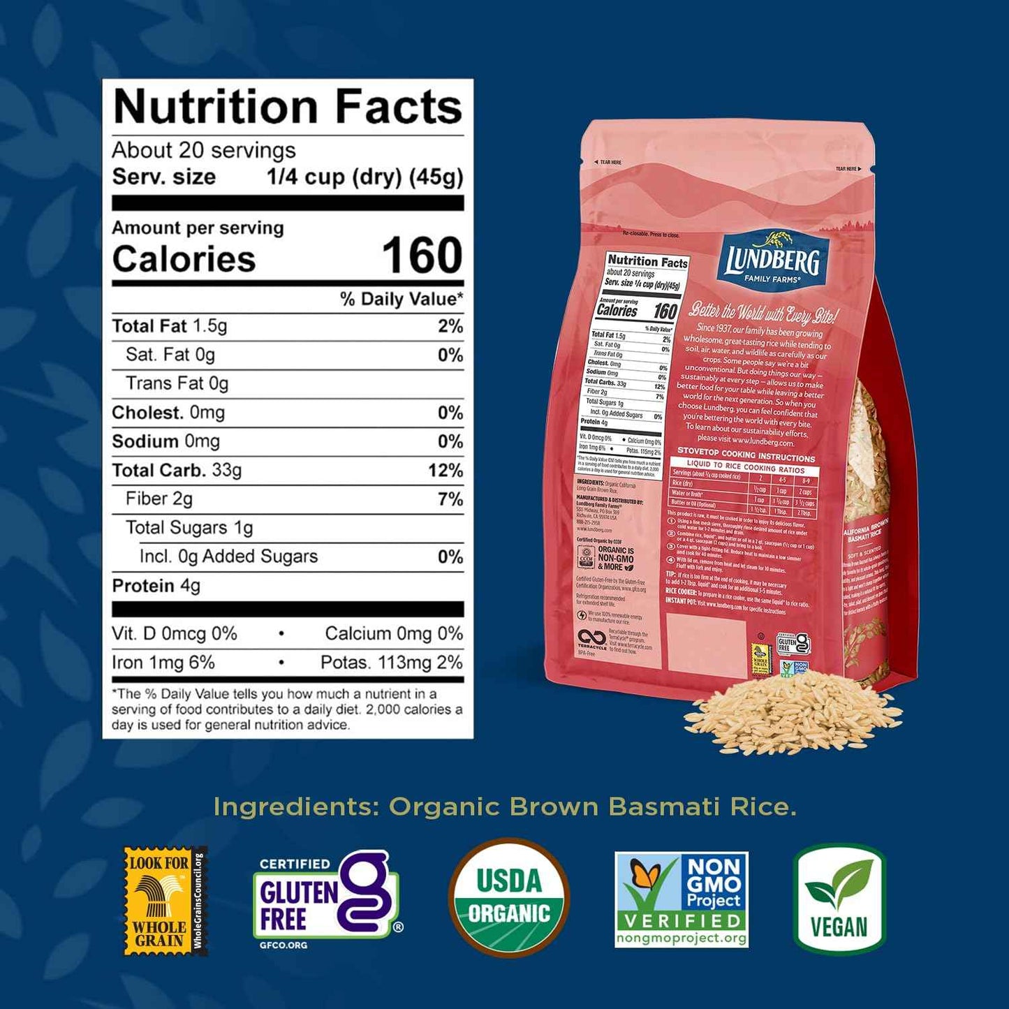 Lundberg Organic Brown Basmati Rice – Whole Grain Staple for Health-Conscious Home Cooks