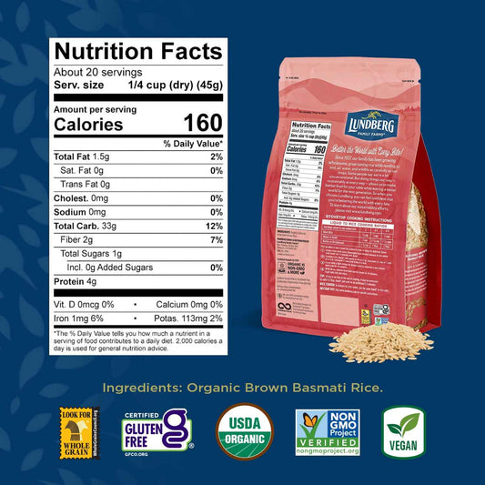 Lundberg Organic Brown Basmati Rice – Whole Grain Staple for Health-Conscious Home Cooks