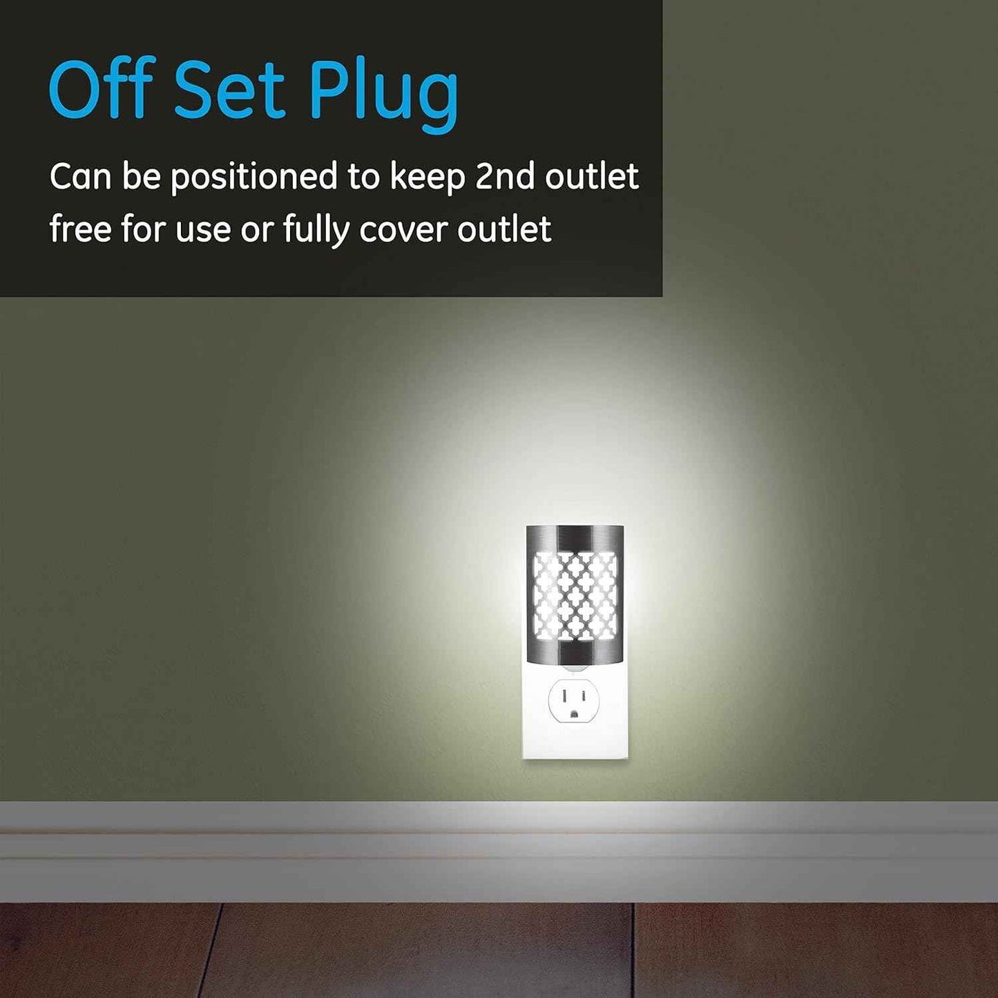 GE CoverLite Simple Plug-in Night Light, Neutral Brushed Nickel Finish for Uncluttered Hallway and Bathroom, Dusk to Dawn LED, 2 Pack