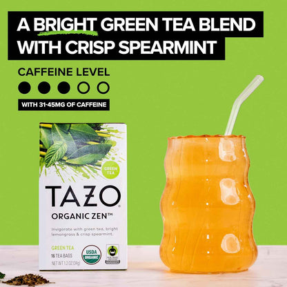 TAZO Organic Zen Green Tea Bags – Stress-Relief Herbal Blend for Bath Time Meditation Corner