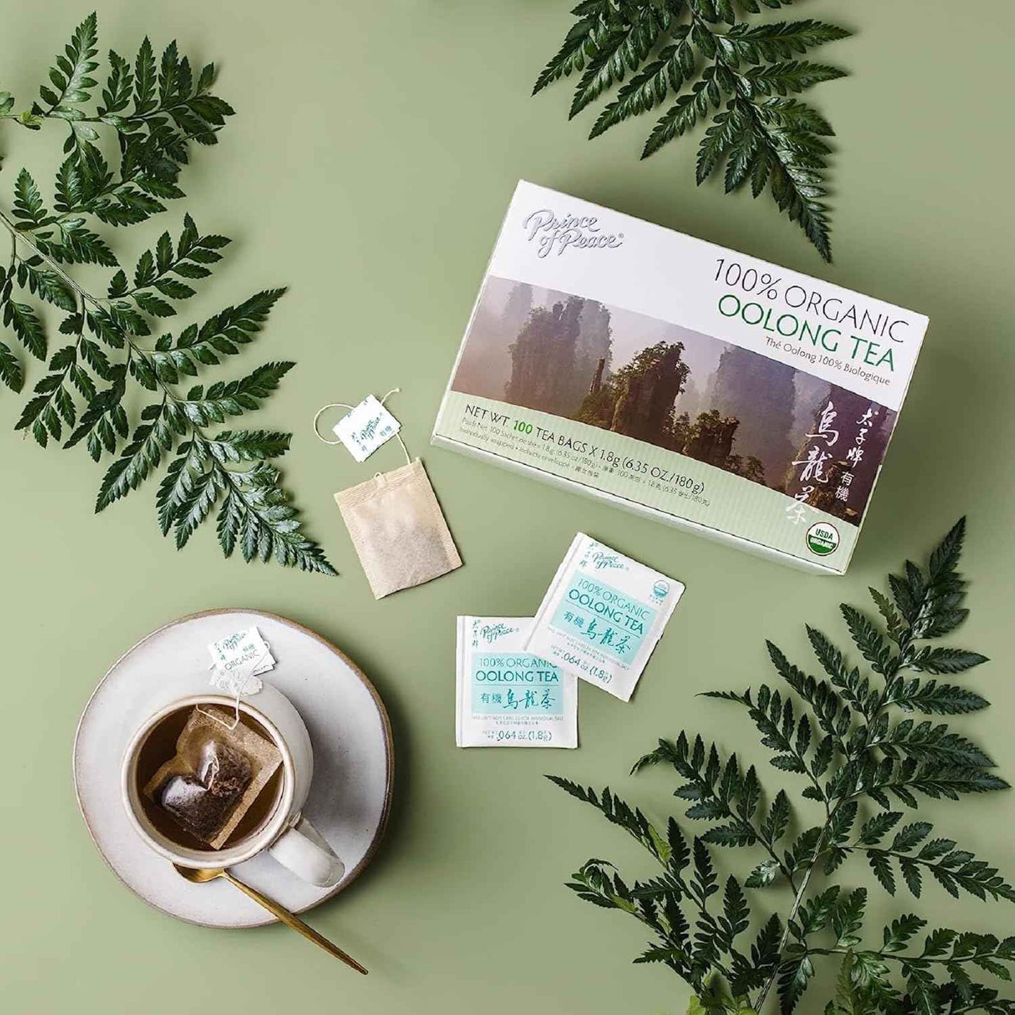 Prince of Peace Organic Oolong Tea, 100 Tea Bags – Steady Focus Brew for Home Office Work Desk, Low Jitter Coffee Substitute