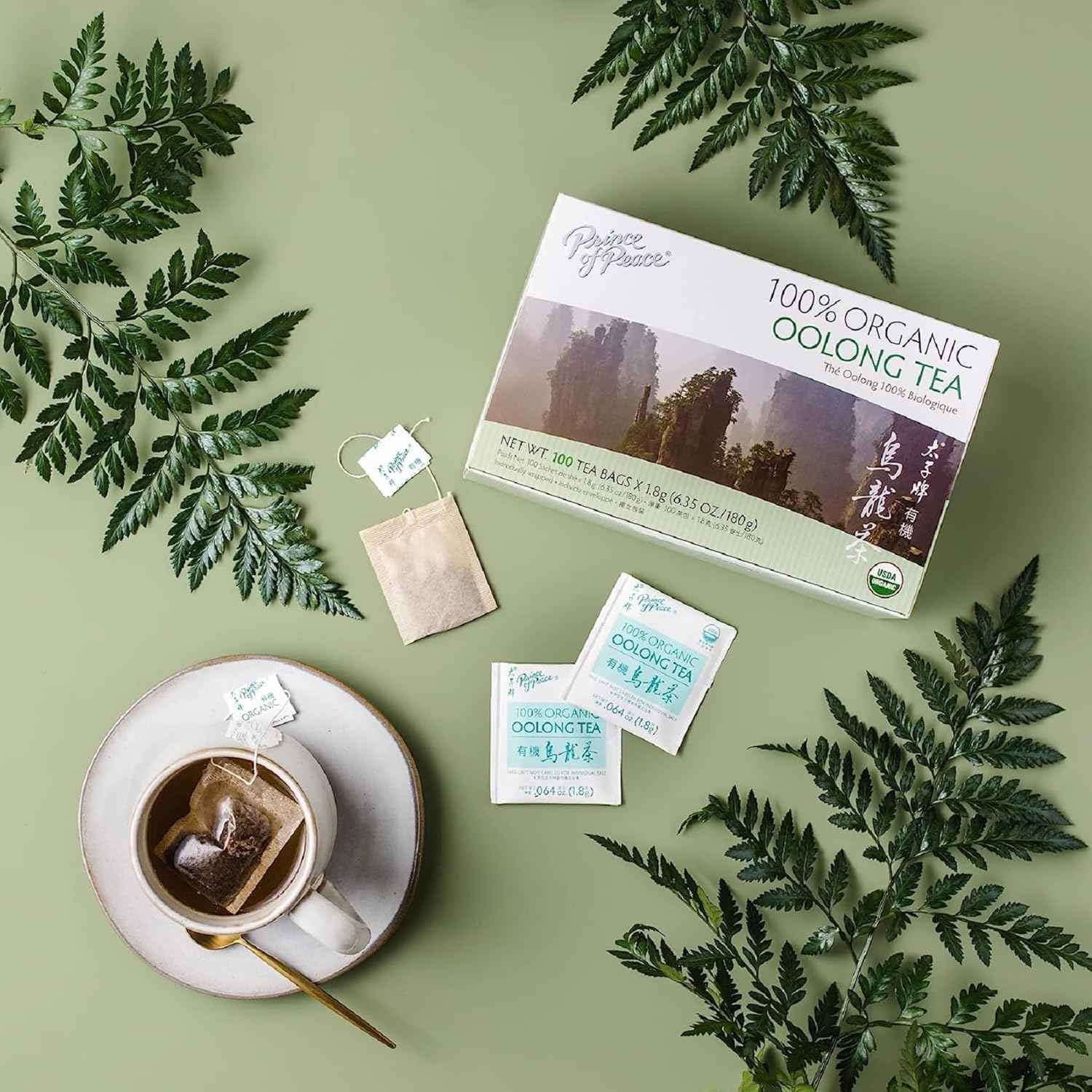 Prince of Peace Organic Oolong Tea, 100 Tea Bags – Steady Focus Brew for Home Office Work Desk, Low Jitter Coffee Substitute