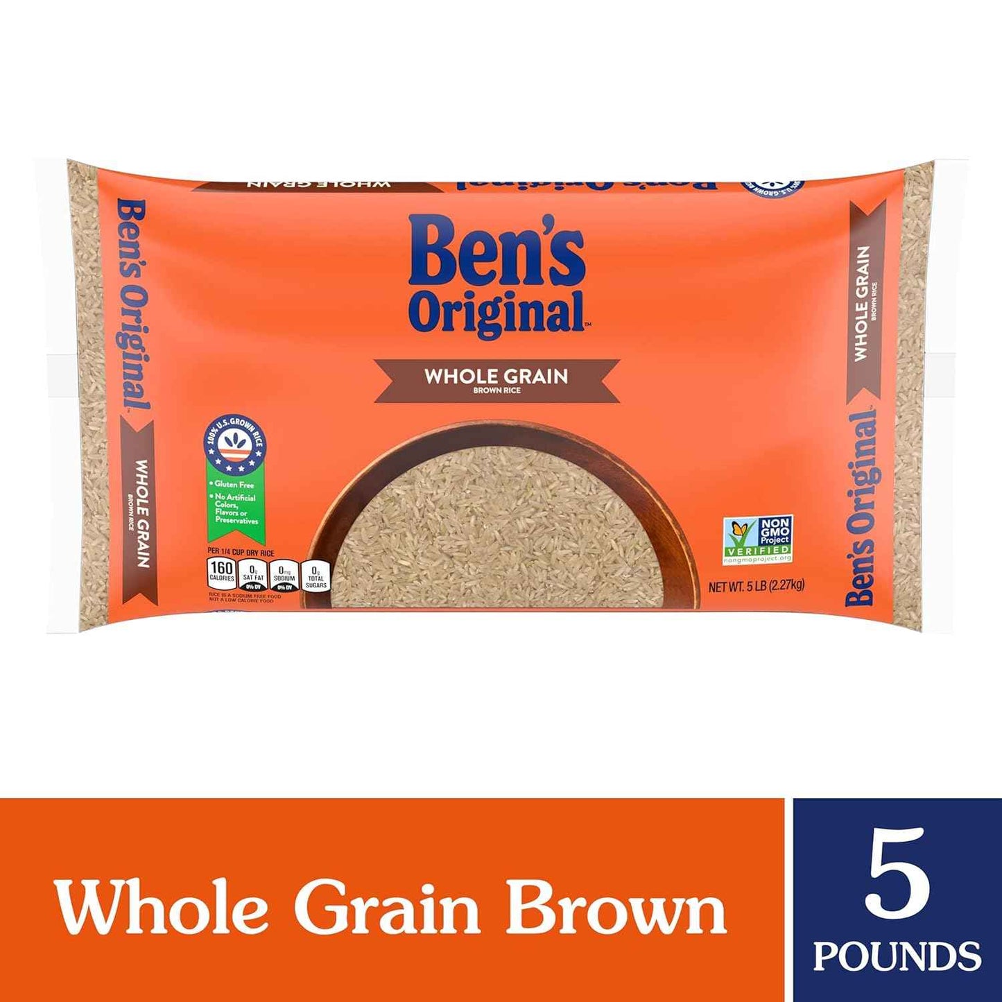 BEN'S ORIGINAL Whole Grain Brown Rice, 5 lb Bag – One Simple Whole Grain Pantry Staple for an Uncluttered Kitchen